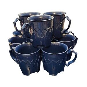Lot of 11 Fenwick by Dinex Carlisle Blue Plastic Coffee Mugs 8oz Insulated